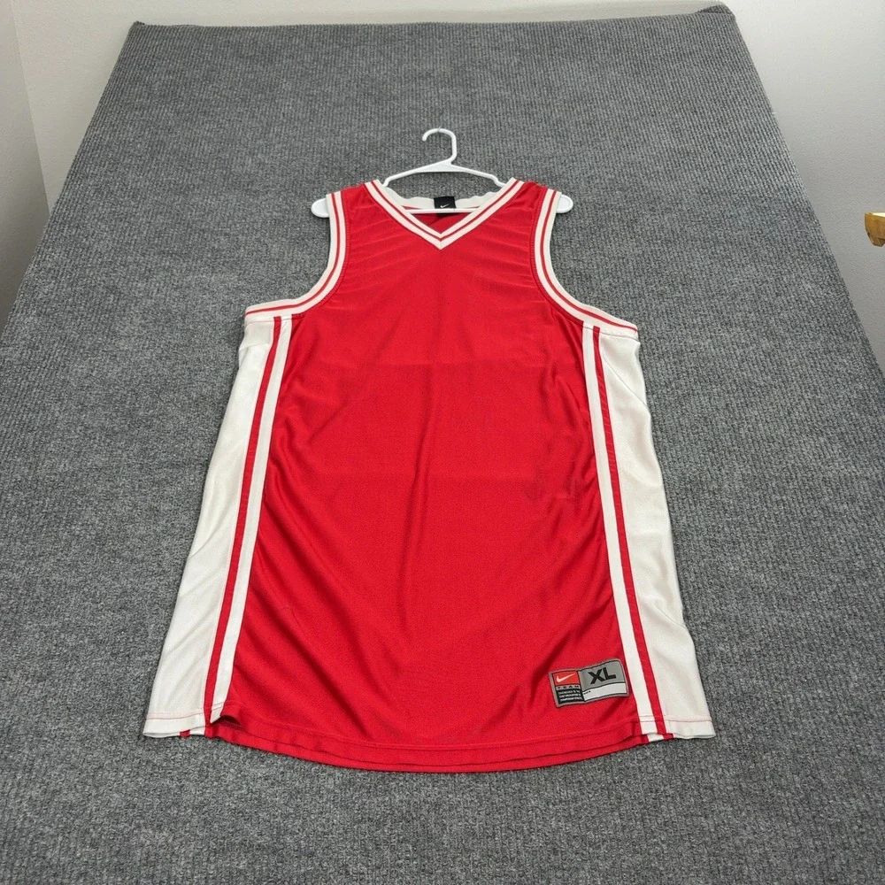 Nike Jersey Mens XL Red Nylon Polyester Striped V Neck Athletic Sportswear
